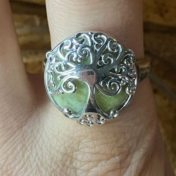 Natural Connemara Marble Sterling Silver Tree of Life Ring Size 10 - Picture 1 of 8